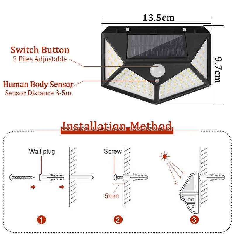 Solar LED Light Outdoor Solar Wall Lamp Garden Decoration Lighting With Motion Sensor Waterproof Sunlight Powered Lampled Mods J220531