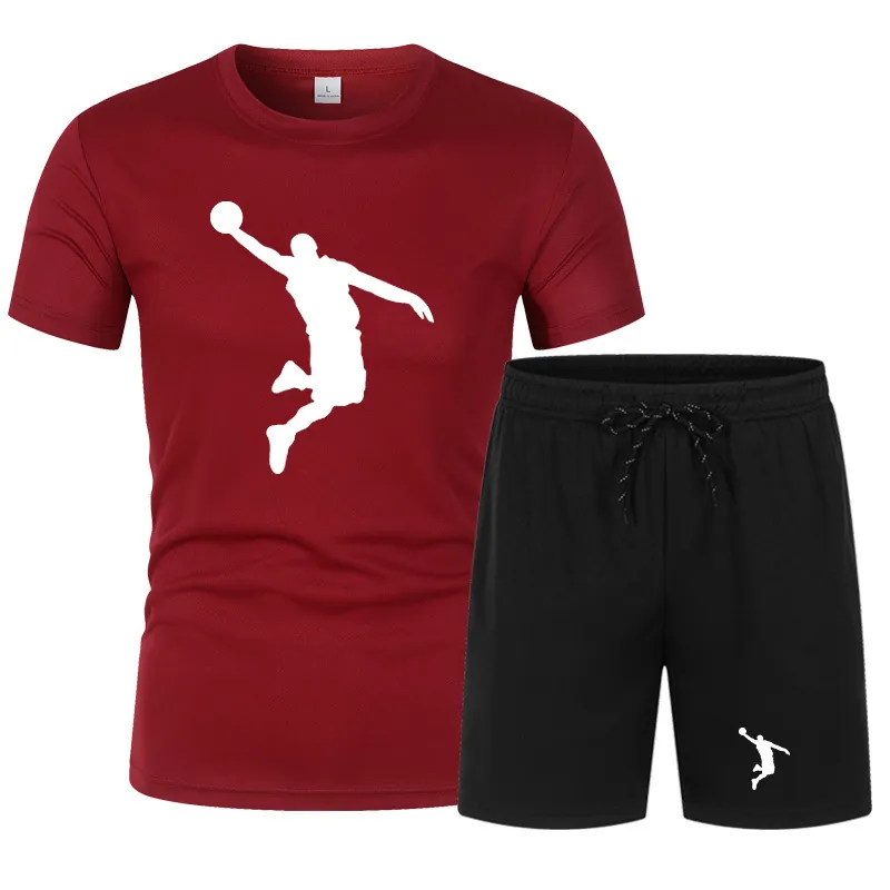 Verão masculino marca esportiva shorts conjunto de manga curta respirável grade camiseta e shorts casualwear treinamento de basquete masculino 220513