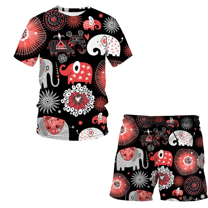 Elephant Summer 3D Imprimé T-shirt pour hommes Shorts Set Vêtements de sport pour hommes Survêtement O Cou À Manches Courtes Vêtements Pour Hommes Costume 220624