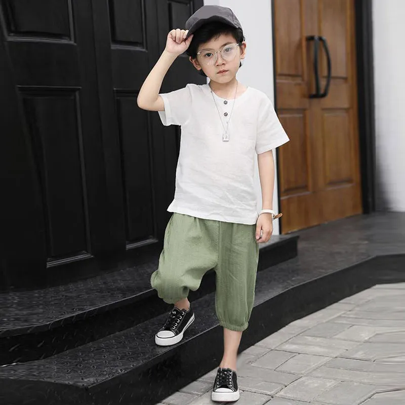 Baby Boys Clothes Set Kids Summer short sleeve tshirt Pants Suit Children Clothing set linen 220620