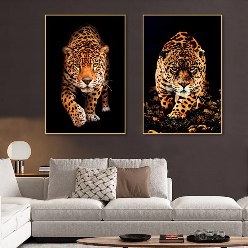 Affiches de léopard de marche imprimées, peinture sur toile d'animaux sauvages, images HD, décoration murale de panthère, image pour décor de salon