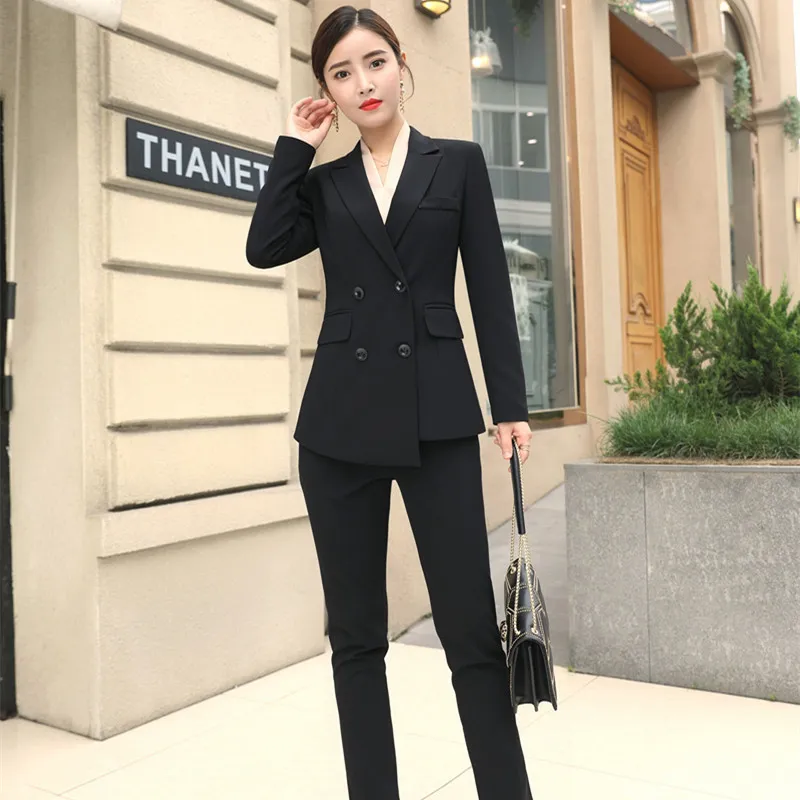 Women's Two Piece Pants High Quality Women's Suits White Pants Suit Autumn and Winter Slim Doublebreasted Jacket Blazer Female Office Wear 220826