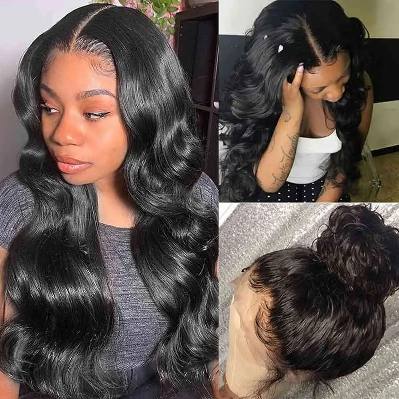 Perruque Lace Front Wig synthétique Body Wave longue 4x1, perruque Lace Wig transparente avec cheveux de bébé, perruque T Part longue pour femmes noires