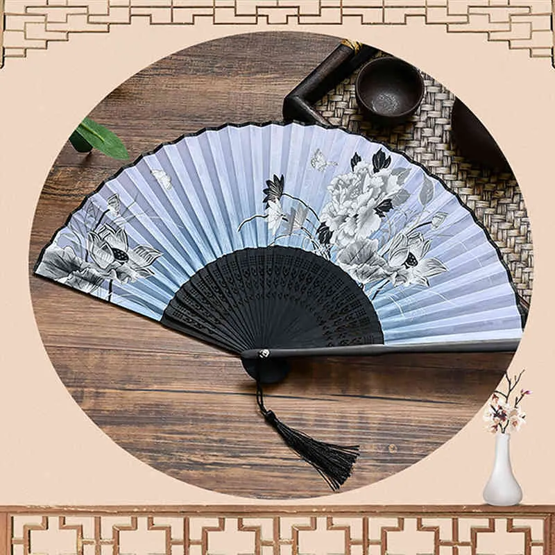 Abanico plegable de seda de estilo Vintage, patrón chino japonés, manualidad para regalo, decoración del hogar, adornos, mano de baile