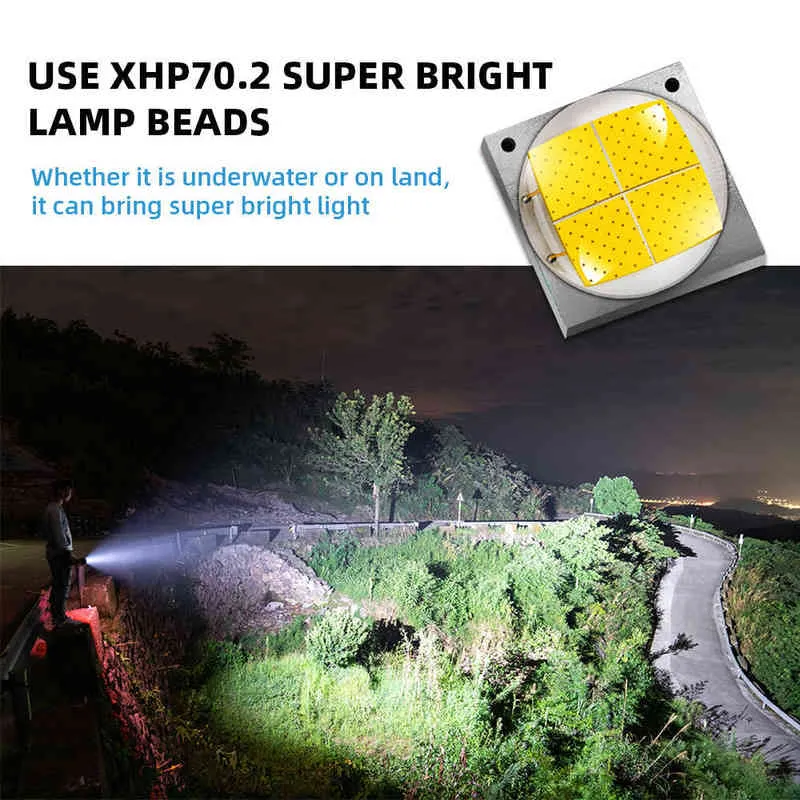 Lampe de poche de plongée professionnelle IP68 étanche lampe de poche puissante lampes de poche LED haute puissance profondeurs de plongée jusqu'à 100 mètres J220713