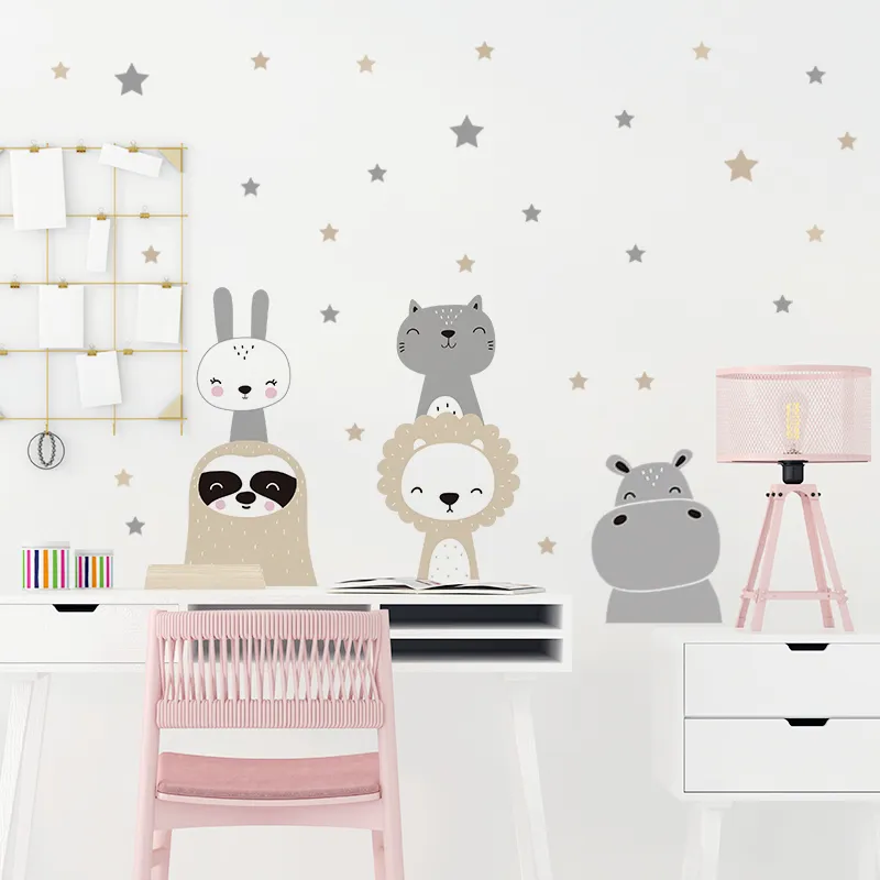 Cartoon Animal Wall Stickers For Kids Room Cute Lion, Bunny, Bear, Deer ...