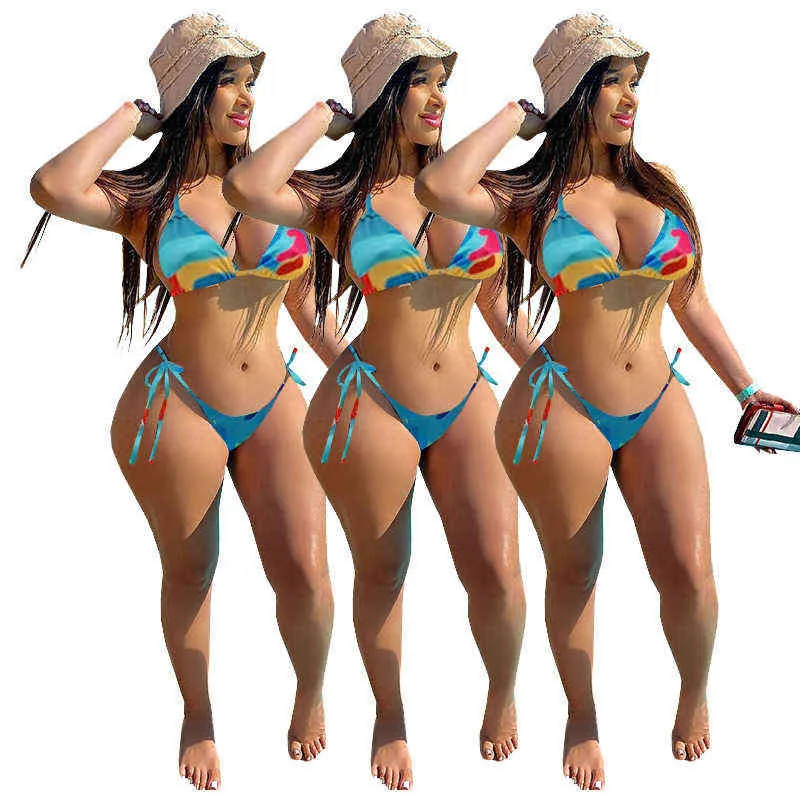 M2032 Damen sexy Bikini-Träger-Split-Badeanzug, zweiteiliges Set