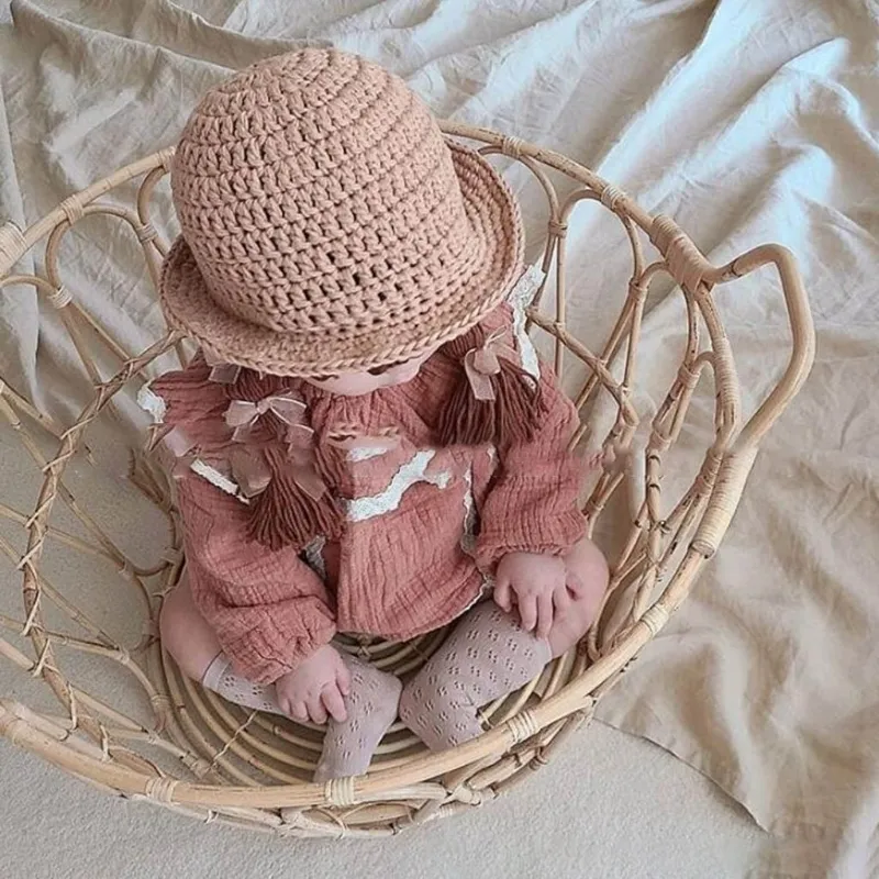Sonbahar Kış Kışlı El Yapımı Bebek Peruk Bowknot Şapka Doğdu Brades Tığ kapağı 220514