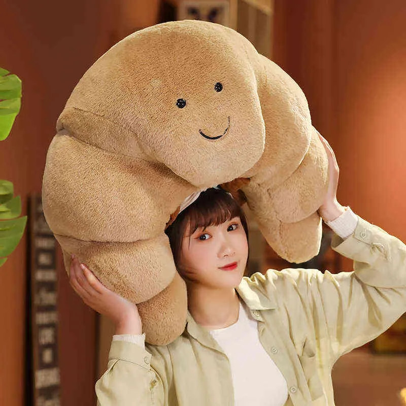 Cm Smiling Filled Croissant Bread Cushion Soft Food Seat Home Sofa Chair Decoration Children Gift J220704