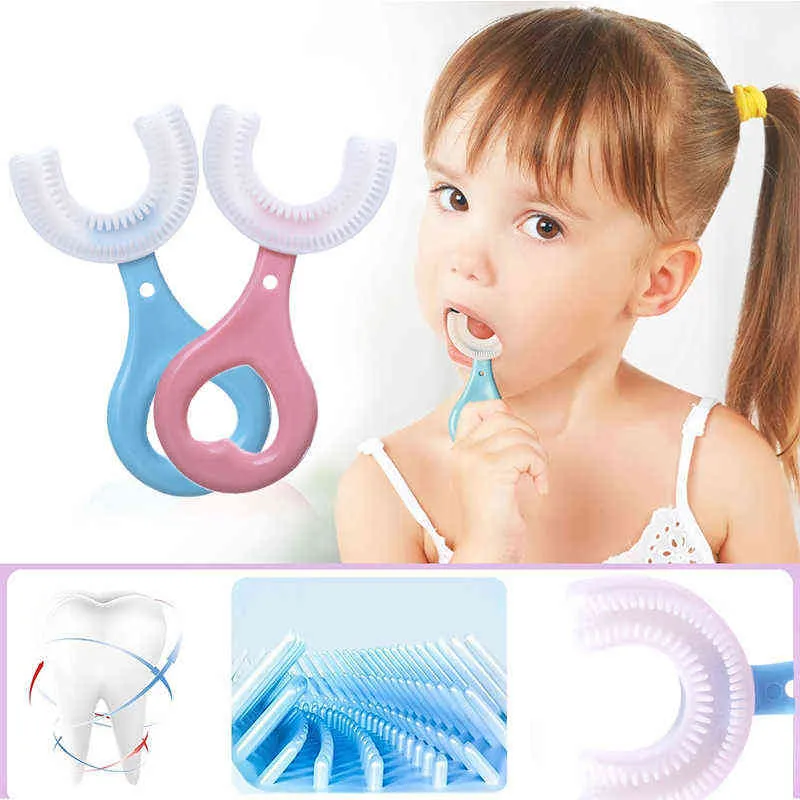 Spazzolino da denti bambini Spazzolino da denti bambini a 360 gradi a forma di U bambini Spazzola denti in silicone bambini Denti igiene orale Pulizia 0511