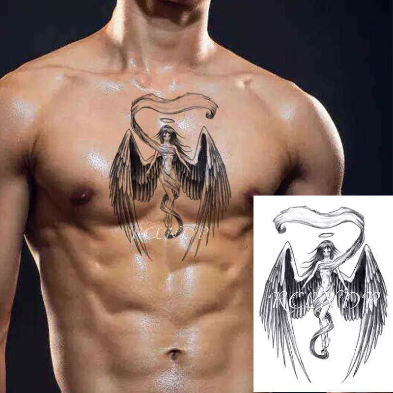 NXY Tatuaje temporal Etiqueta impermeable Cool Eagle Wing Angel Fake Tatto Flash Tatoo Lucifer Abdomen Brazo Tatouage para niña mujer hombre 0330