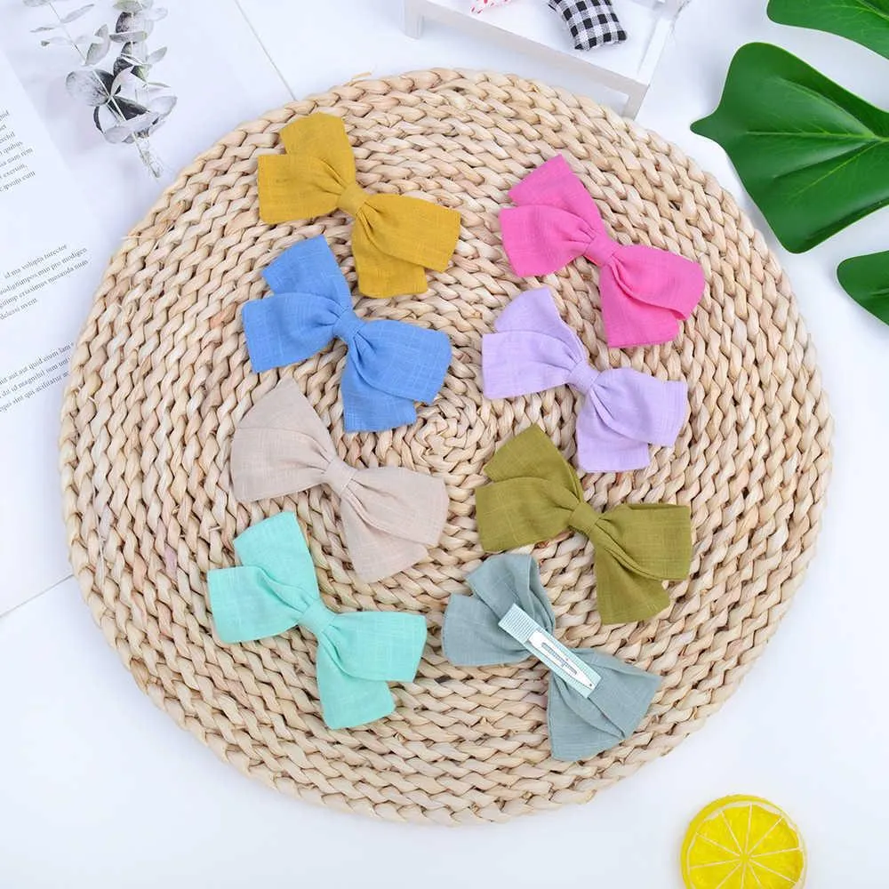 Ins3.6 "children`s bow hair clip solid color cotton hemp student knot side clip hair accessories 421