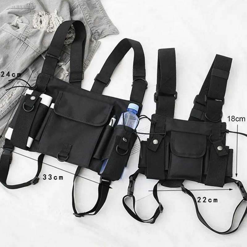 Functional Tactical Chest Bag For Men Fashion Bullet Hip Hop Vest Streetwear Bag Waist Pack Unisex Black Chest Rig Bag