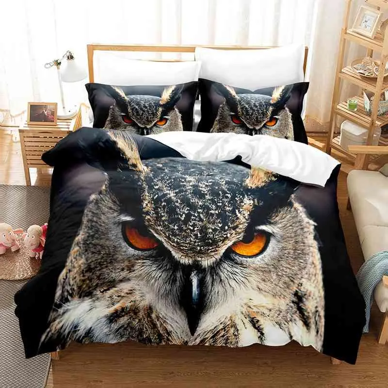Owl Duvet Capa Conjunto de edredom branca de pássaro de pássaro para meninos adultos adultos Double Queen Size