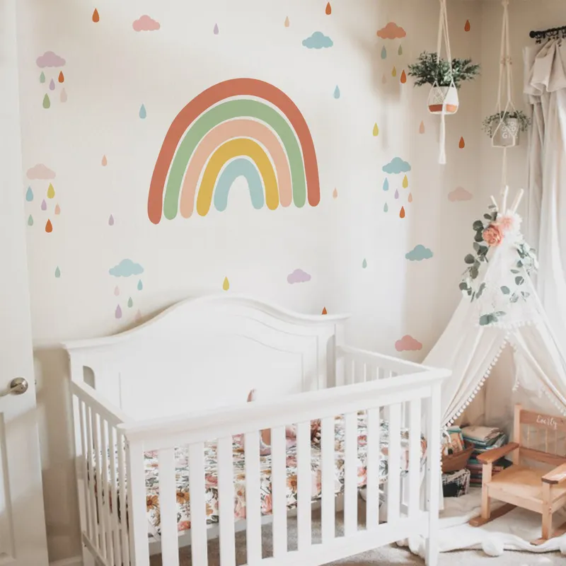 Funlife Kwekerij Boho Regenboog Muurstickers Wallpapers Muurstickers Waterdicht Kinderen Woonkamer Slaapkamer KIds Baby Home Decor 220523