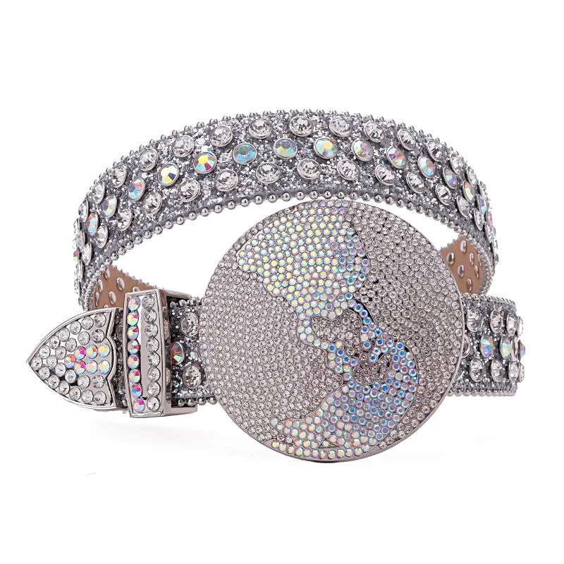 Belts Fashion Western Rosso Rhinestones Metal Globe Buckle Casual Diamond Cinturones Para Hombre Sintitones Mujerbelts Emel22947