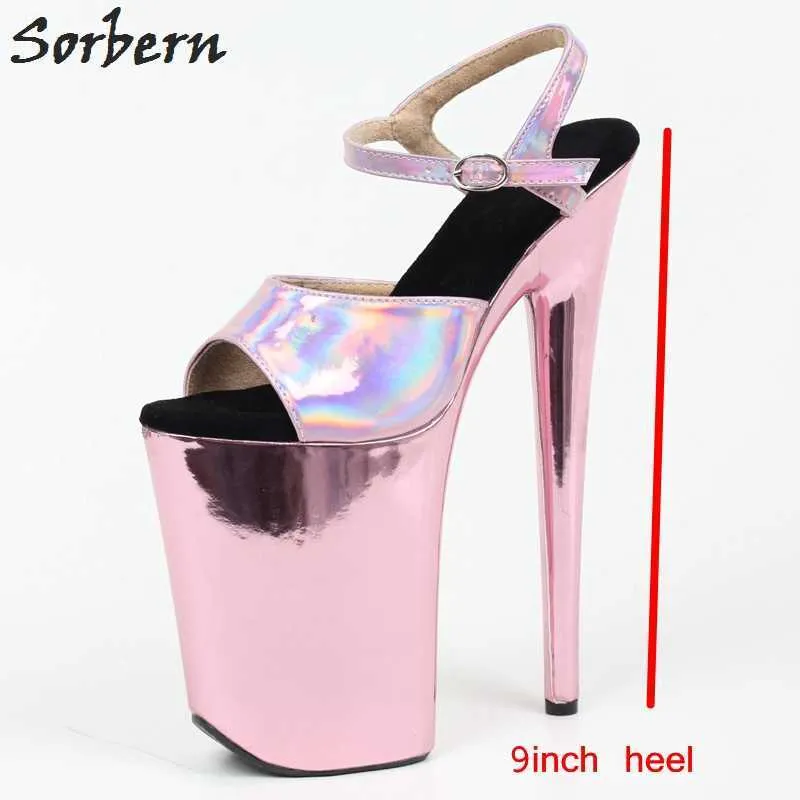 Sorbern 8 in 9 in sandalen holografische slingbacks vrouwen stripper hakken paaldansschoen aangepaste kleuren