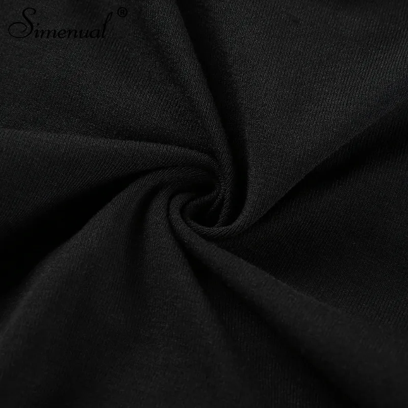 Simenual قطع ثقب القوس التعادل القمصان للنساء أزياء الشارع الشهير القطن الخريف شيرت ضئيلة مثير أسود أنثى تي شيرت 220407