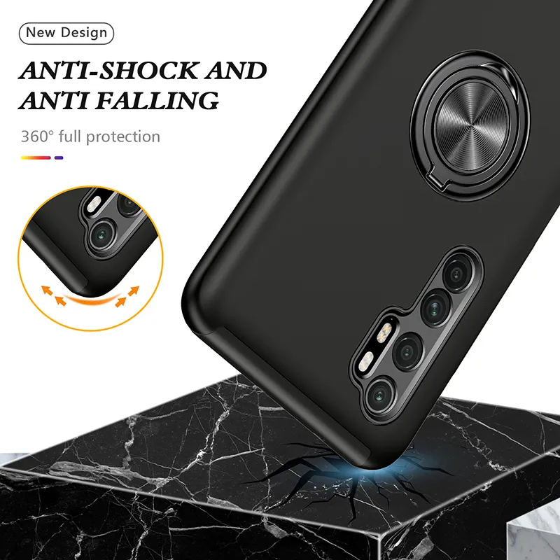 Shockside Armor Fodral För Xiaomi MI Note 10 Lite Magnetisk Metall Ringhållare Skyddande Bakstäcka Koks Djupt Hus