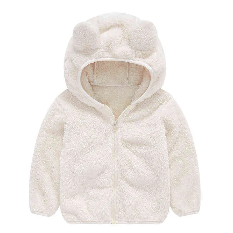 Neonate Cappotto Bambini Maglione di lana Giacca Orecchio da coniglio Vestiti con cappuccio Ragazzi Tinta unita addensato Vestito Top Bambini 1-5 anni J220718