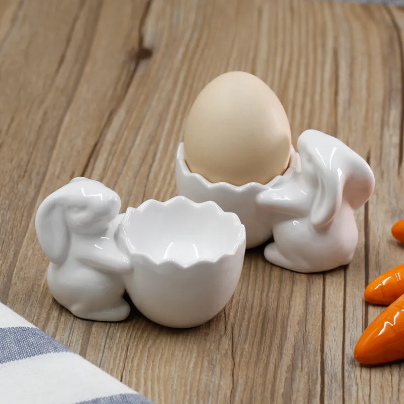 Creative Non-Stick Egg Tray Ceramic Table Beror Rabbit Shape Egg Cup Holder Egg Tool Frukost Steam Rack Mold Kitchen Accessories 220517