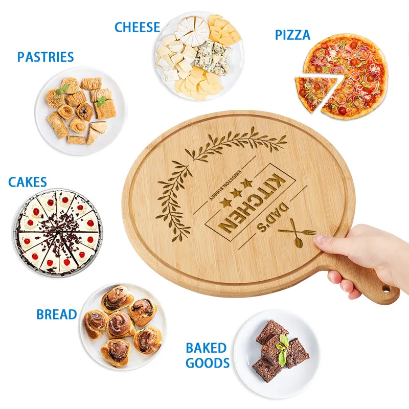 Planches à pâtisserie de cuisine personnalisées de 9 pouces, poêle à Pizza ronde en bois, ustensiles de cuisson antiadhésifs, planche à gâteau avec poignée 220707