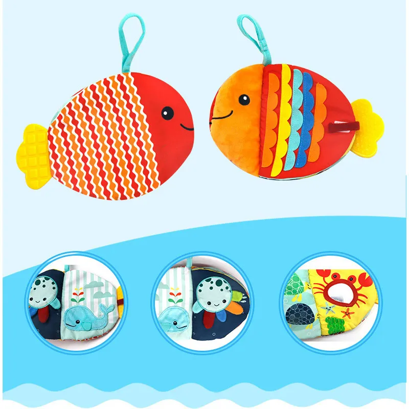 Creative Small Fish Cartoon Sea Animals Doll Baby Early Eon Soothing Toy Washable Enlightenment Cloth Book 220621