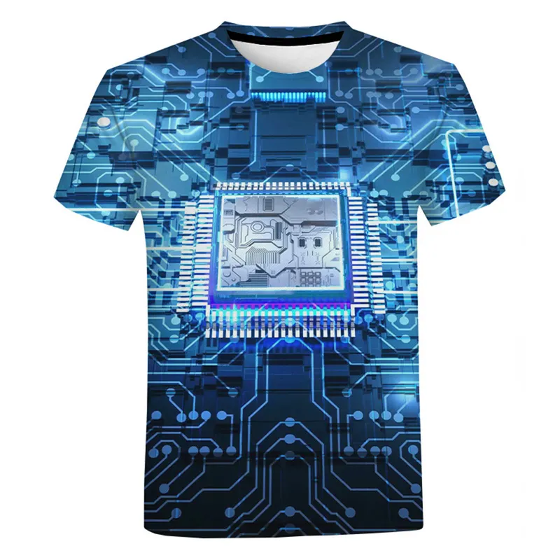 Camiseta con estampado 3D de placa de circuito para hombre y mujer, camiseta informal de verano con Chip electrónico de manga corta, ropa de calle Harajuku, camiseta de gran tamaño 220712