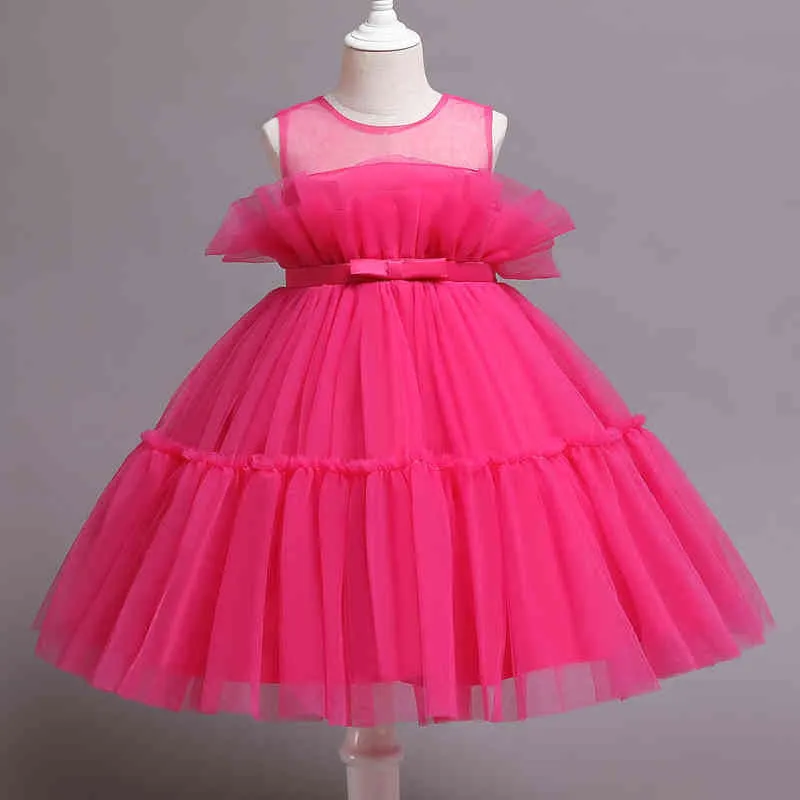 Toddler Girl Princess Dress For Wedding Neonato 1 anno Compleanno Fluffy Tulle Vestiti 12 mesi Infantile Costume fiocco rosa caldo G220429