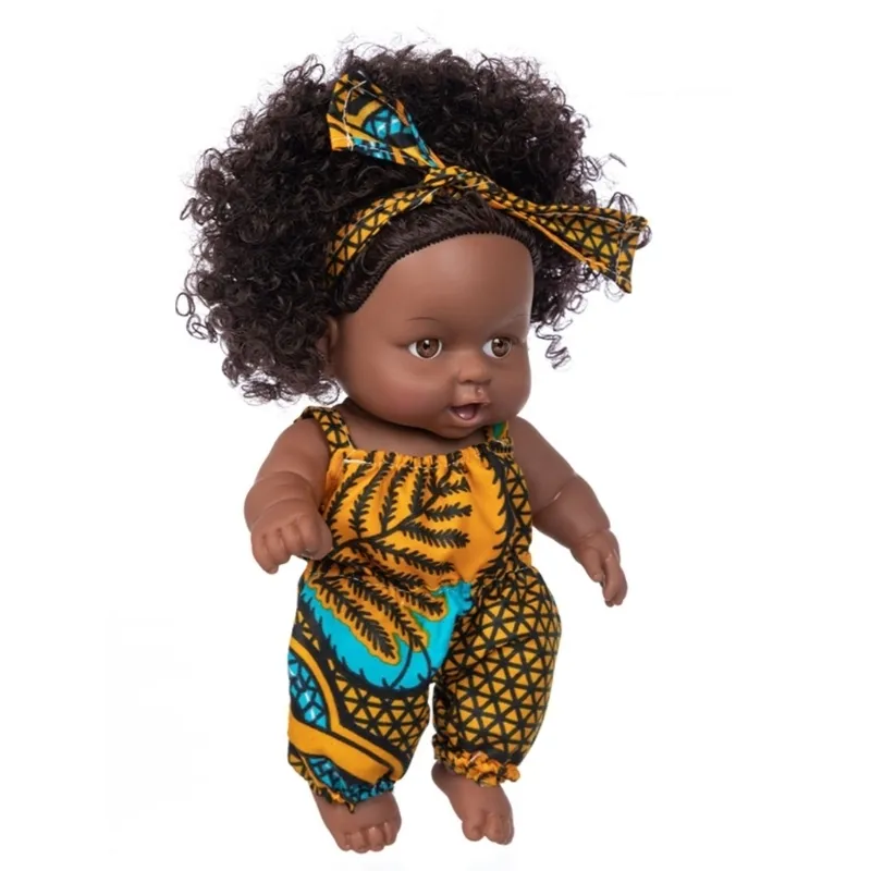 Dolls African Black Baby Toy Realistic Brown Eyes And Soft Black Skin Simulation Cartoon Doll Cute Mini Boy Girl Child Gift 220826