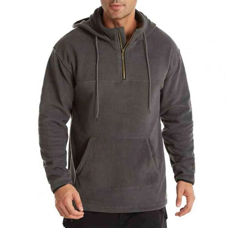 Sports Men Hoodies Solid Color Zipper Stand Collar Hooded Sweaters Jogging Cord Male Sweatshirt Streetwear L220725