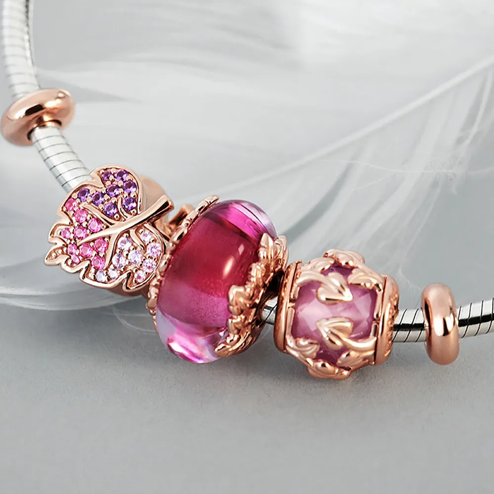 925 Silver Fit Pandora Charm 925 Bracelet Beads Pink Pave Queen&Regal Crowncharms set Pendant DIY Fine Beads Jewelry