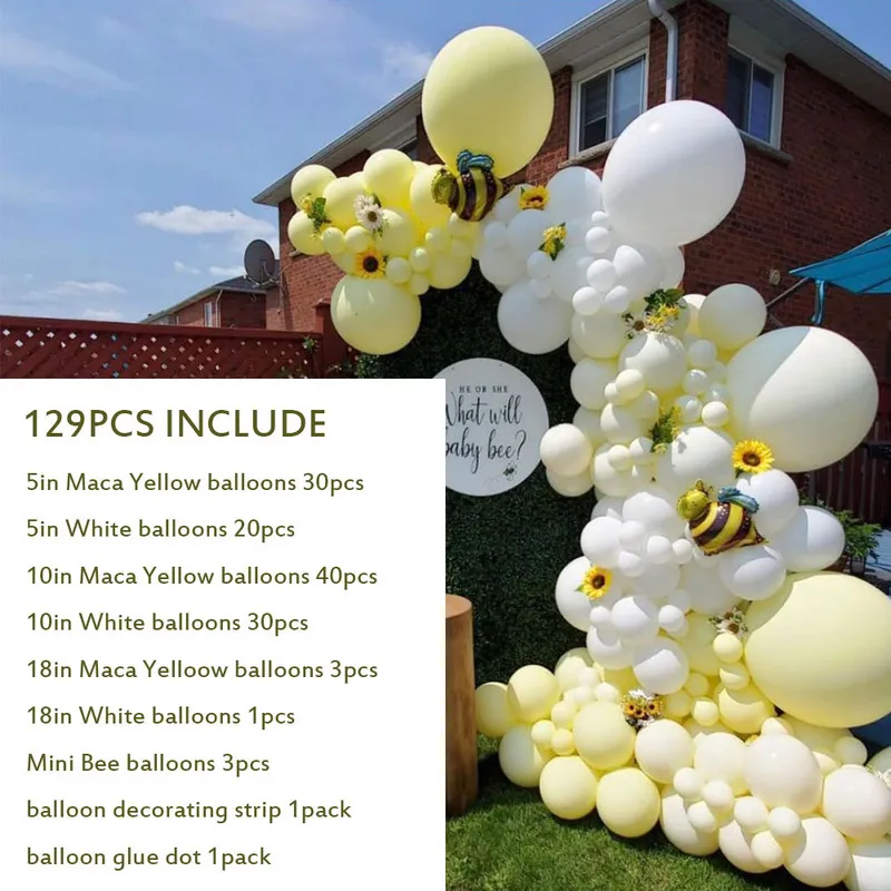 jaune blanc abeille ballon guirlande arc kit feuille bourdon ballons pour bébé douche sexe révéler abeille fête décoration 220527