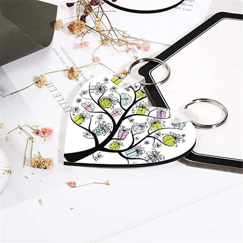 Sublimation Blanc DIY Porte-clés Party Favor Divers MDF Clé Pendentifs Transfert Thermique Double-face Porte-clés Blanc Cadeau Porte-clés