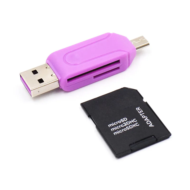 لون عشوائي 2 في 1 USB 20 OTG محول قارئ بطاقة الذاكرة Universal microusb typec USB tf sd cardreader for phone compute1834243