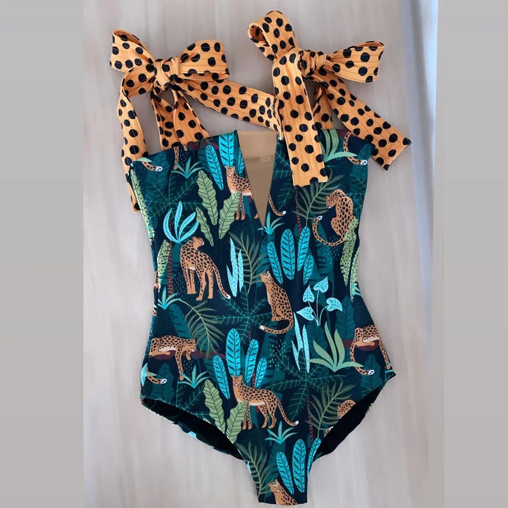 Sexy einteiliger Badeanzug mit Schulterträgern, Herzdruck, Bademode, Damen, rückenfrei, Badeanzug, Strandkleidung, Monokini