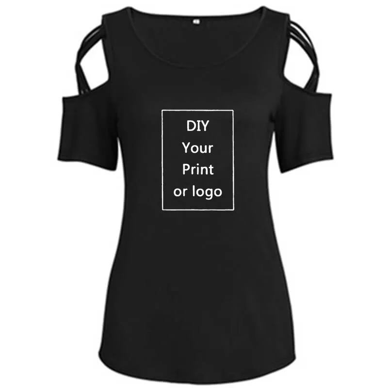 Customized Print Women T Shirt Summer DIY Your like P o or Cross Off Shoulder Casual Tshirt Femme Tops for Female 220614