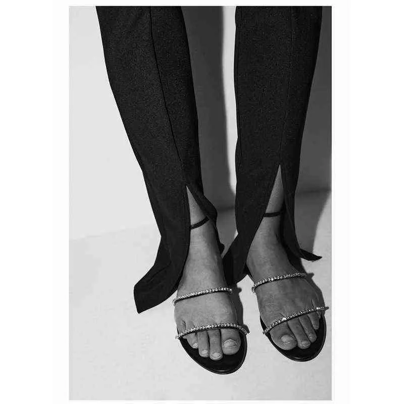 Sandales chaussures 2022 printemps été produit strass fine ceinture cheville plate en forme de T femme pantoufles tout-Match femme 220412