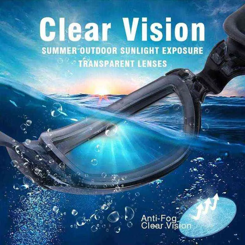 Óculos de natação corretivos míopes com plugue de orelha Conectar à proteção UV Anti-Fog Fexible Dariz Bridge Swim Glasses Eyewear Y220428
