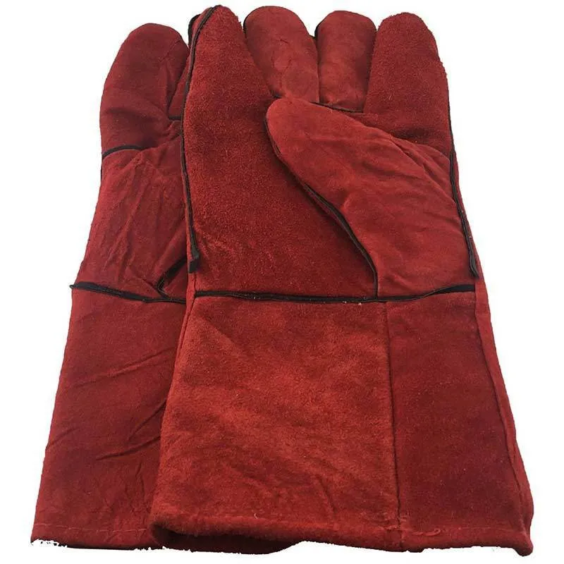Guanti in pelle Rosso scuro Camino Stufa Pulizia Saldature Cuciture I guanti da saldatura a fodera lunga sono estremamente caldi 43,6x17,5x3 cm 220505