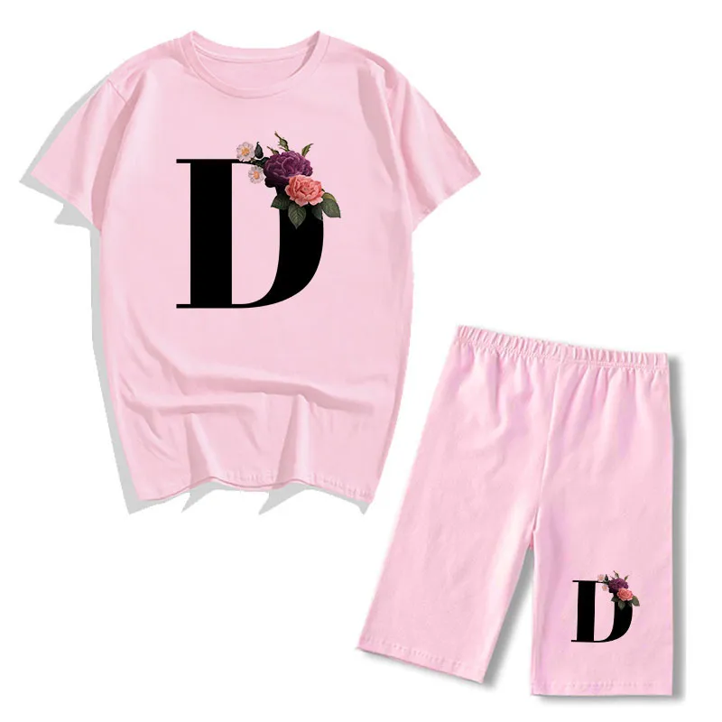 Women Two Piec Set Letter T Shirts And Shorts Summer Short Sleeve O neck Casual Joggers Biker Outfit For Woman 220616