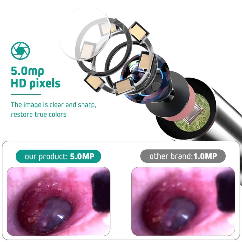 3.0mm 무선 Wi -Fi 귀 픽 otoscope 카메라 카메라 Borescope 빛나는 귀 왁스 청소 치아 구강 검사 건강 관리 220722