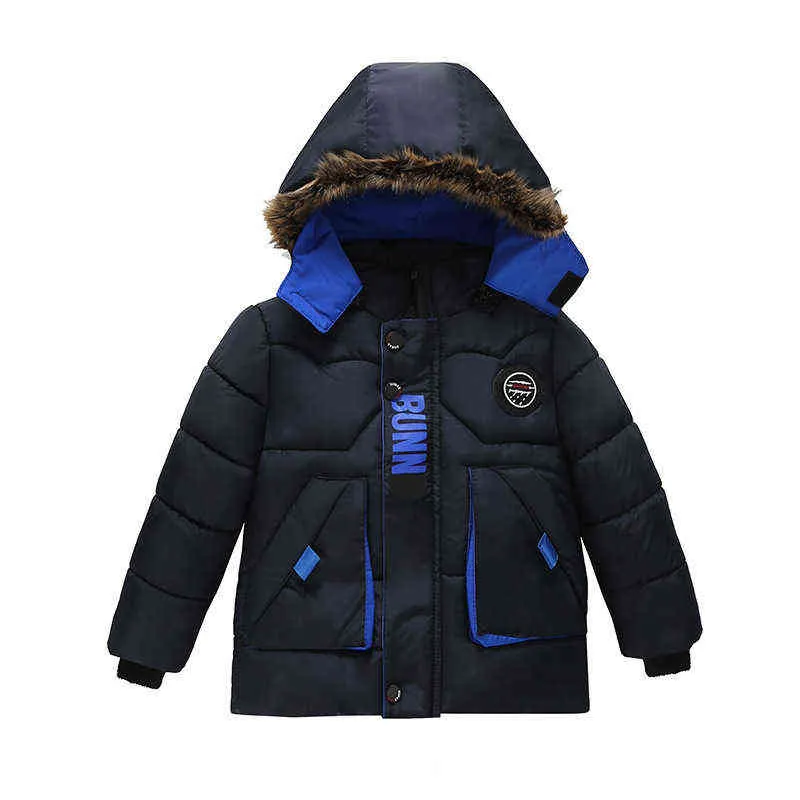 2022 Autumn Winter Boys Jacket Thicker Warm Keep Splicing Hooded Down Outerwear For 2-6 Year Old Children Cold Protection Clothes J220718