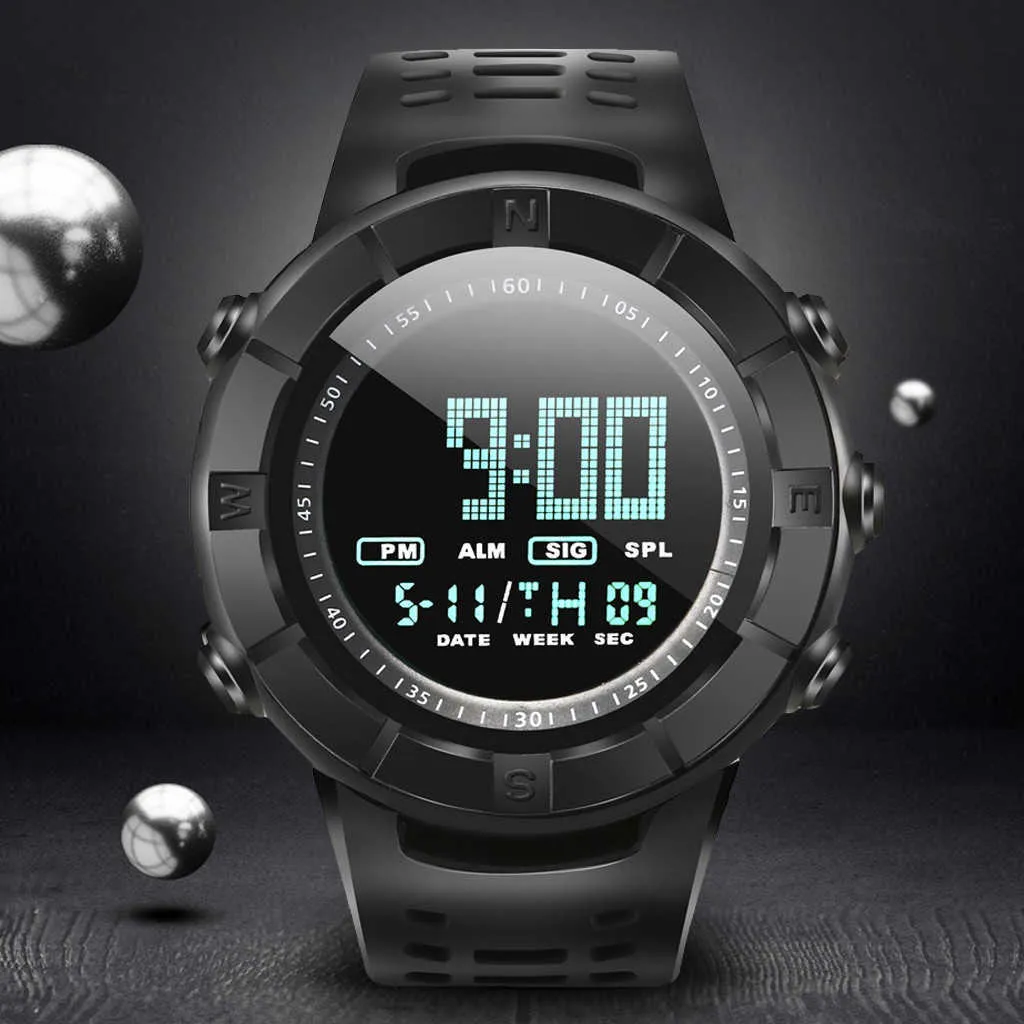 Men's Watch Cool Sports LED Digital Acrylic Dial Silicone Strap 50M Waterproof Wristwatch