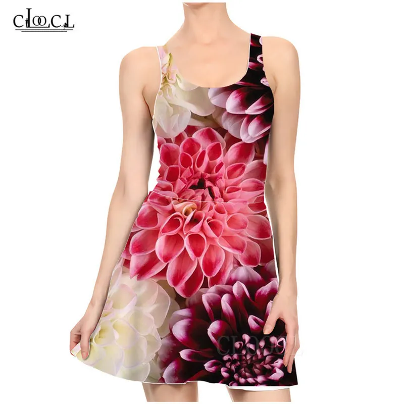 Moda casual colorido colorido vestido floral pequeno 3d feminido vestido sexy vestido mangas plantas de praia vestidos de praia w220617
