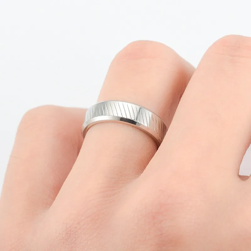 Edelstahlringe Line Getreide Band Ring f￼r Frauen M￤nner Paar feiner Mode Schmuck Geschenk und Sandy