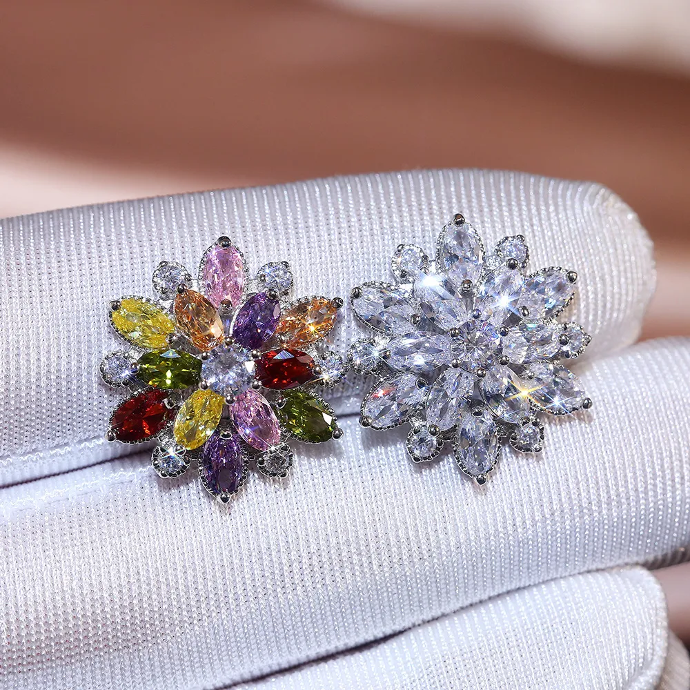 luxury sun flower stud earrings cz diamond shining OL jewelry ear rings for womem girl gift3998182