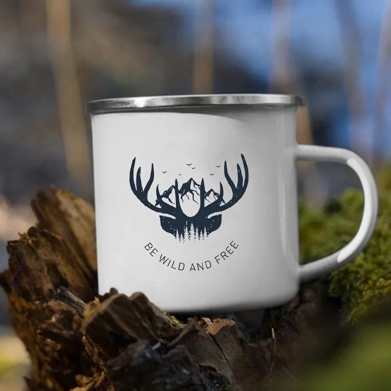 Nuit Forêt Montagne Imprimer Émail Creative Café Thé Eau Lait Tasses Camping Tasses Poignée Verres Vacances Randonnée Tasse Cadeaux 220617