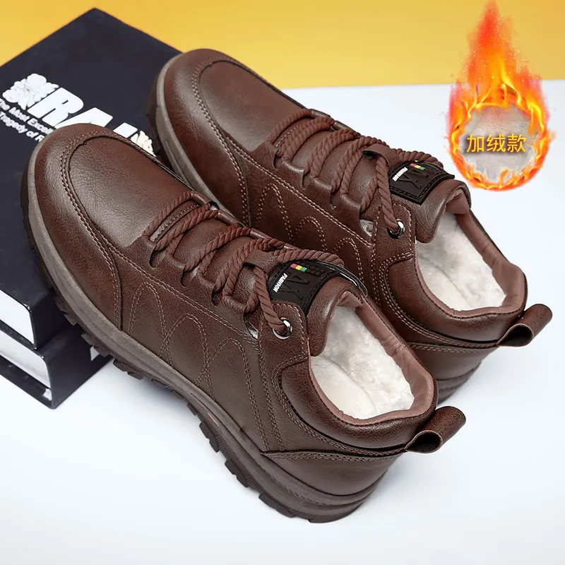 Zapatos de invierno para hombres, zapatos de cuero cálidos con suela gruesa, zapatos de seguridad resistentes al desgaste para deportes al aire libre, zapatos casuales para Hombre, Zapatillas Hombre 220525