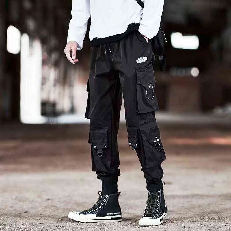 Hip Hop Cargo Pants Hommes Printemps et Automne Ruban Joggers Streetwear Pantalon De Jogging Harajuku Noir Casual Homme Cheville Longueur Pantalon G220507